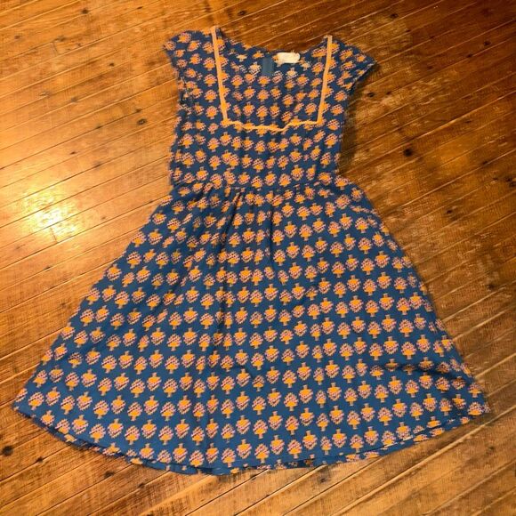 Mata Traders blue southwest retro trees S fit & flare dress - Picture 1 of 3